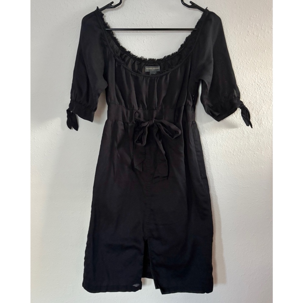 Banana Republic Dress Black Cotton Short Sleeve Size 0 Boho Prairie Classic Goth